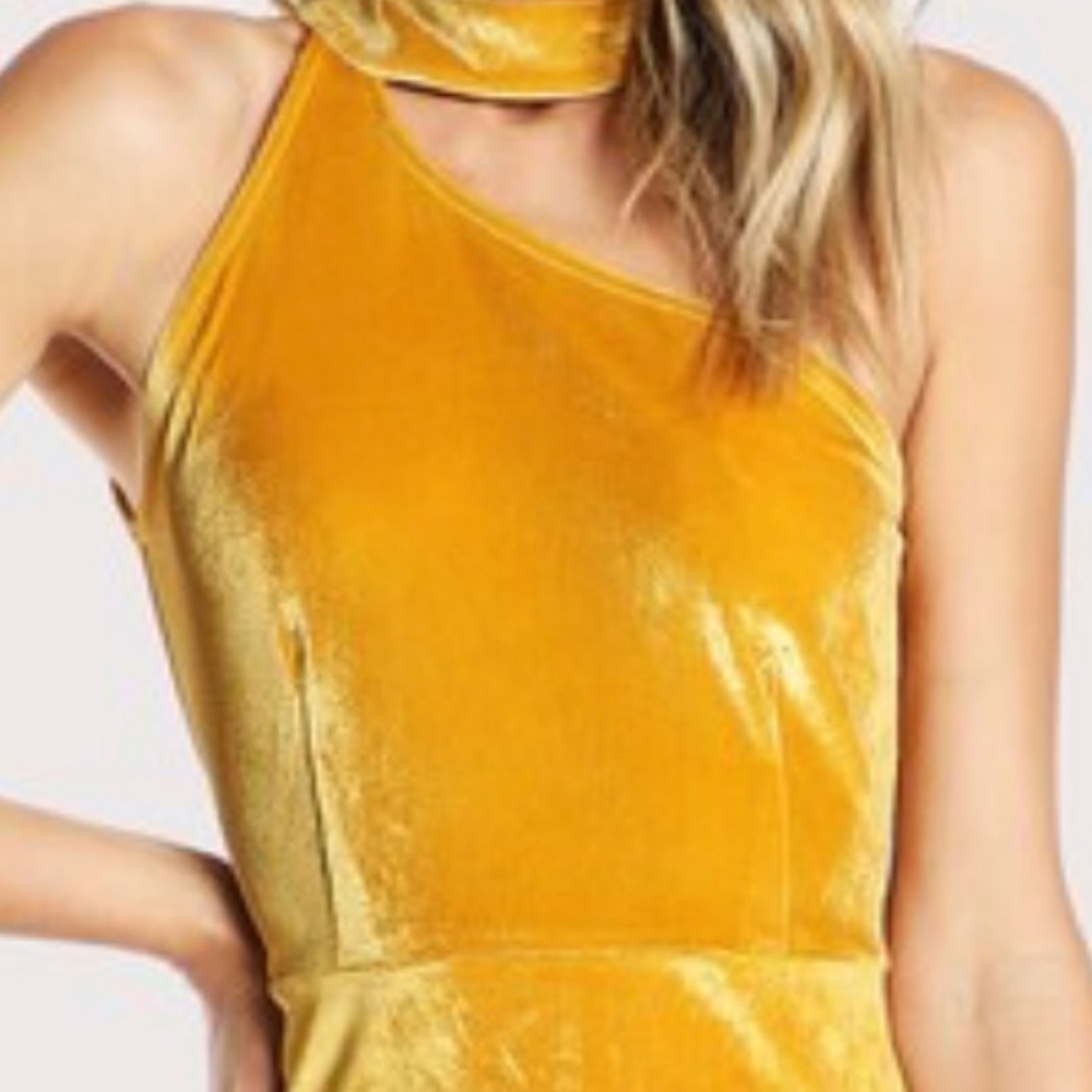Velvet mustard choker dress